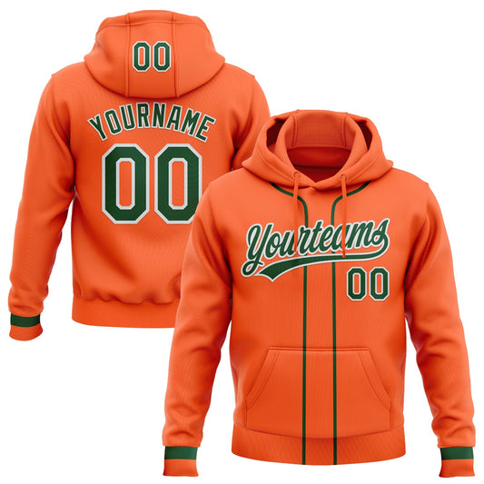 Custom Stitched Orange Green-White Baseball Pullover Sweatshirt Hoodie - Main View