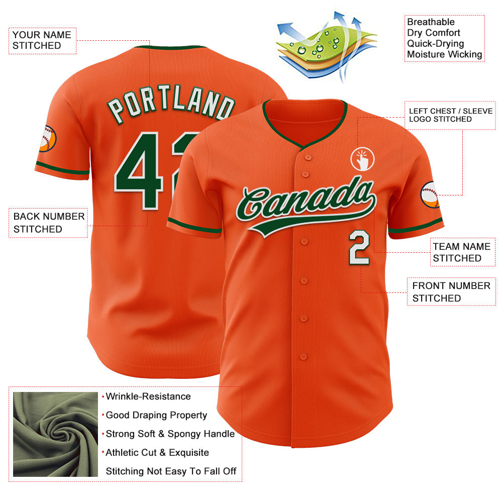 Custom Orange Green-White Authentic Baseball Jersey view 3