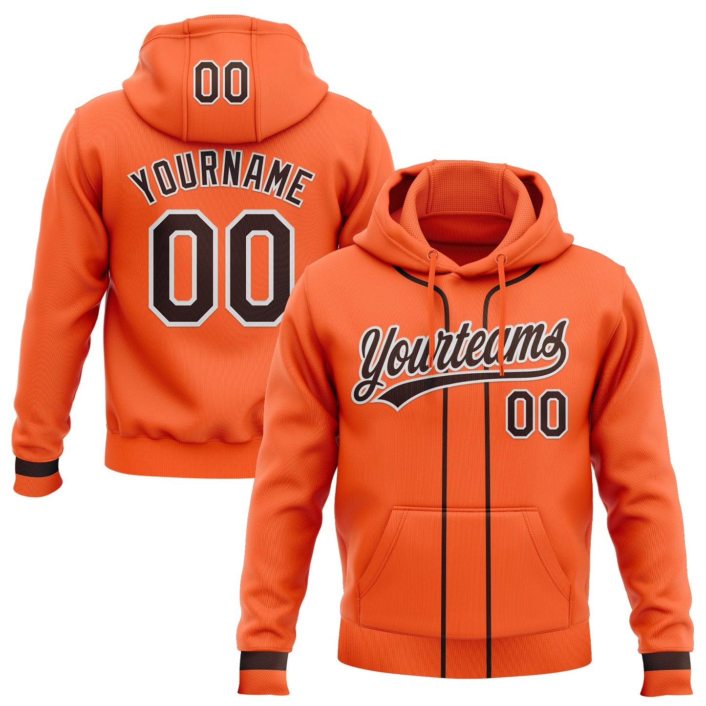 Custom Stitched Orange Brown-White Baseball Pullover Sweatshirt Hoodie - Main View