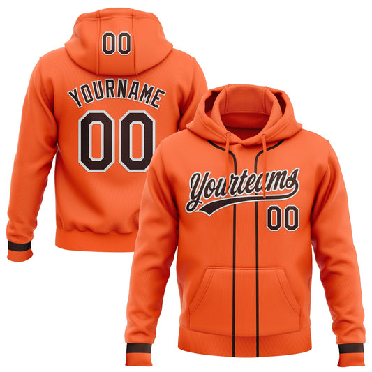 Custom Stitched Orange Brown-White Baseball Pullover Sweatshirt Hoodie - Main View