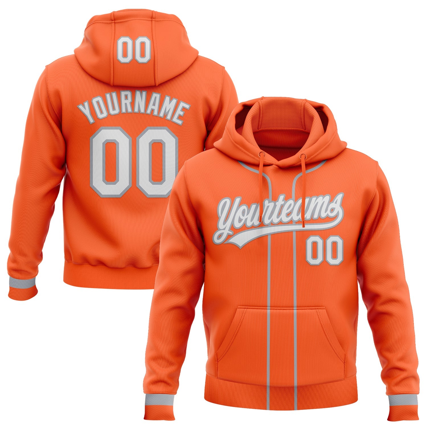 Custom Stitched Orange White-Gray Baseball Pullover Sweatshirt Hoodie - Main View
