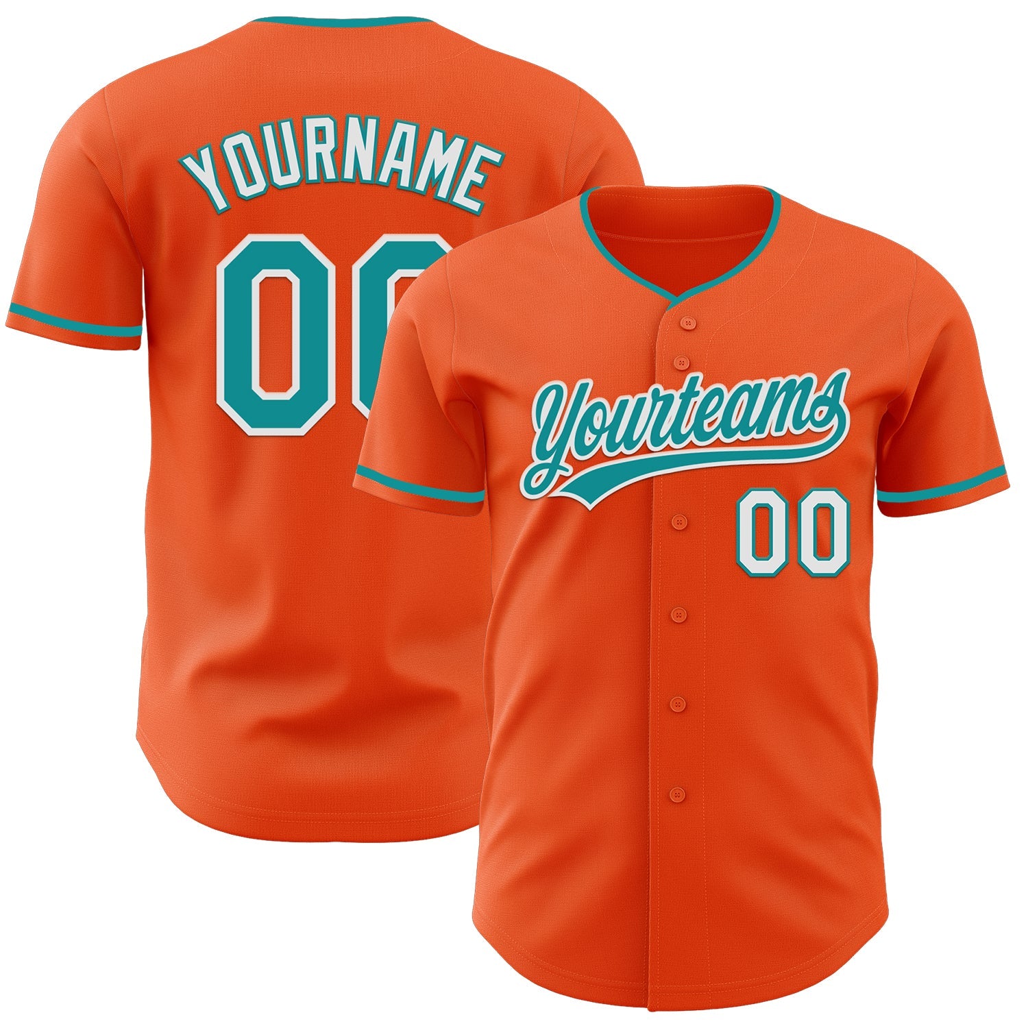 Custom Orange Teal-White Authentic Baseball Jersey - Main View