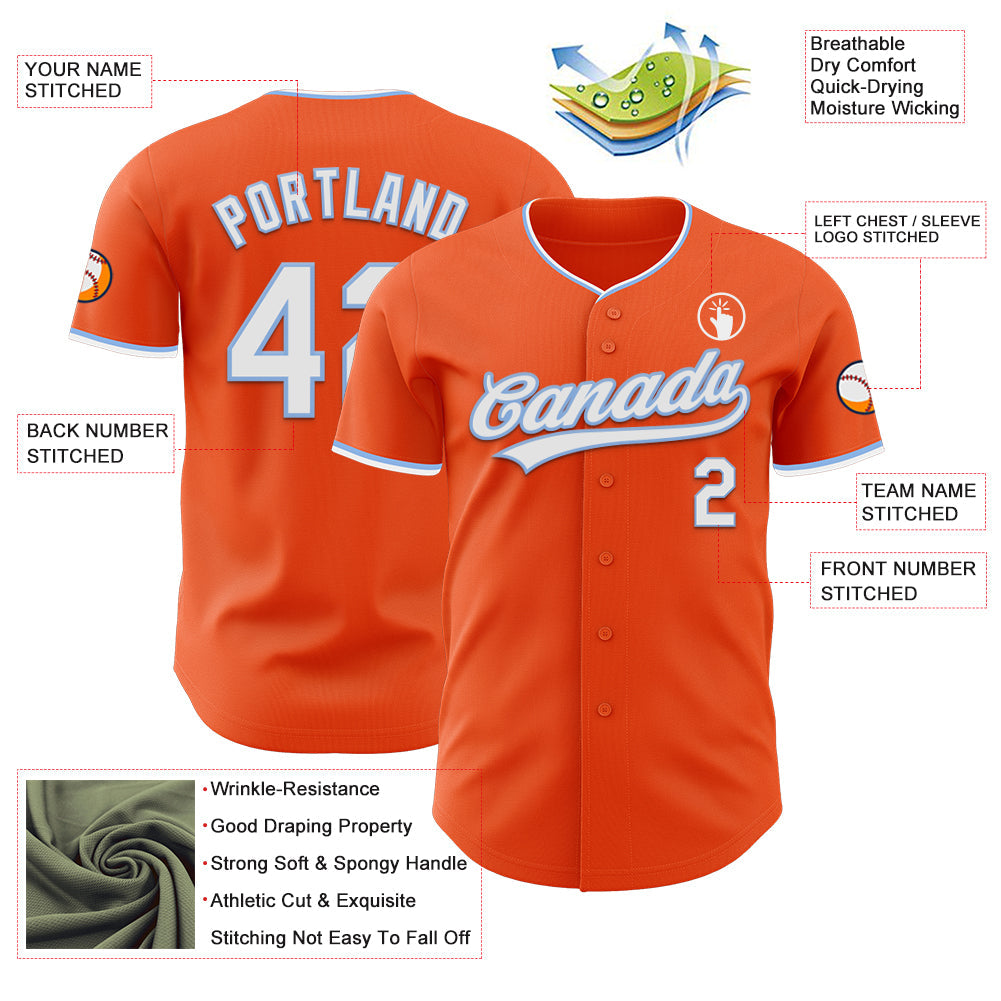 Custom Orange White-Light Blue Authentic Baseball Jersey view 3