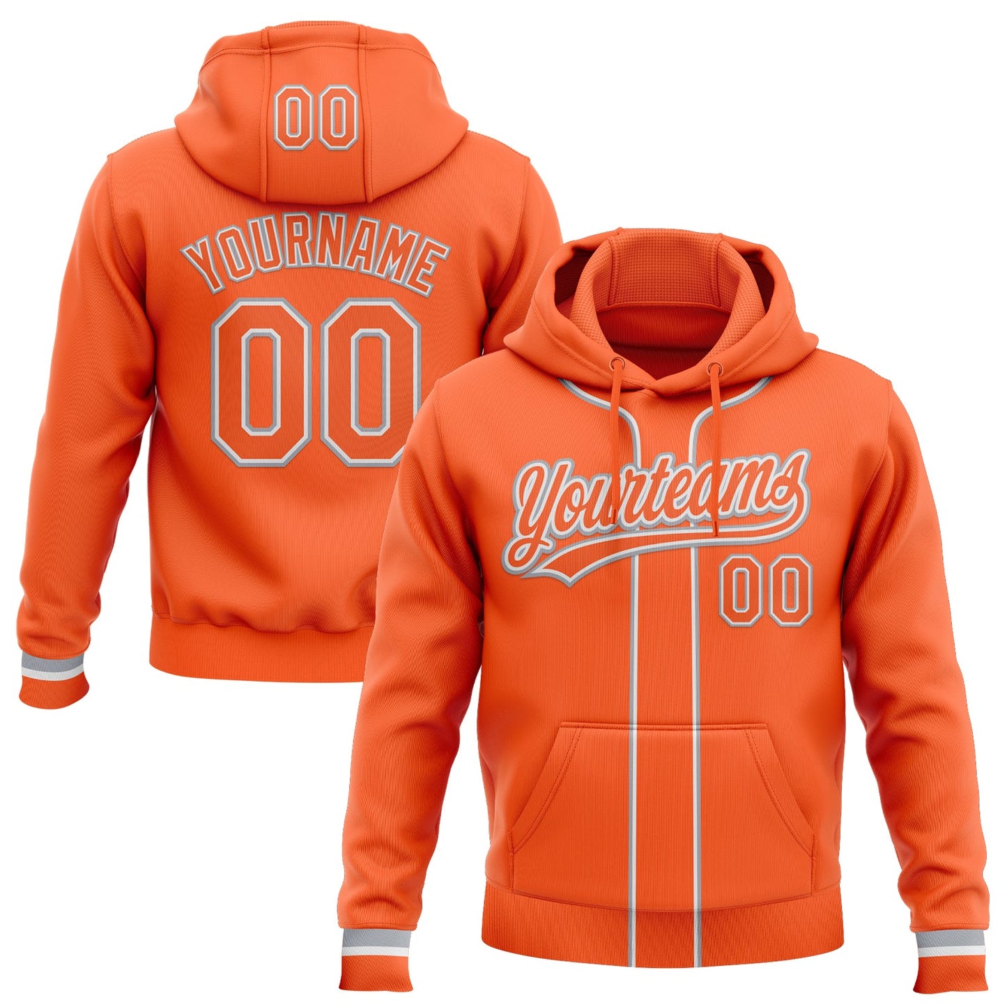 Custom Stitched Orange Orange White-Gray Baseball Pullover Sweatshirt Hoodie - Main View