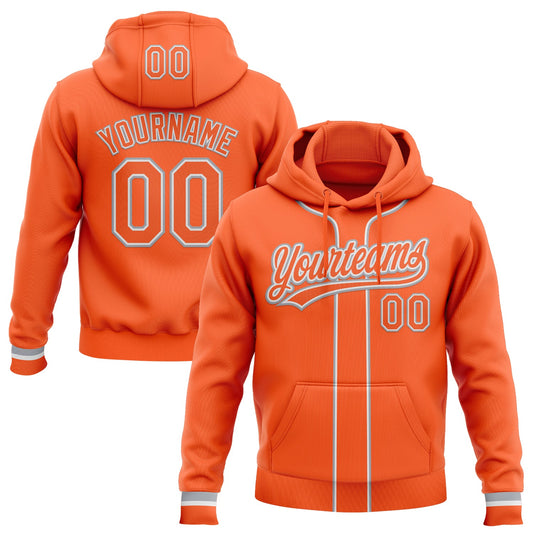 Custom Stitched Orange Orange White-Gray Baseball Pullover Sweatshirt Hoodie - Main View