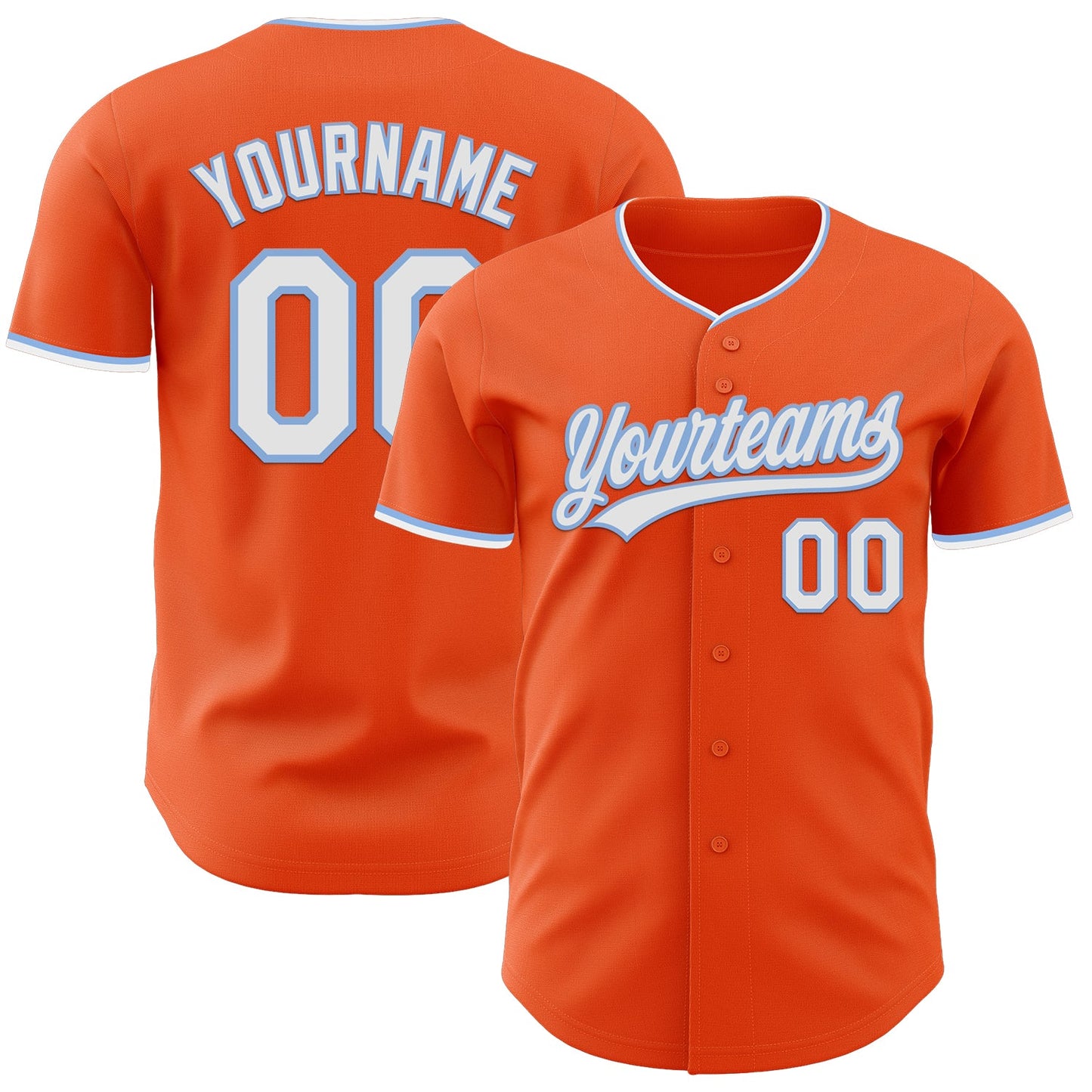 Custom Orange White-Light Blue Authentic Baseball Jersey - Main View