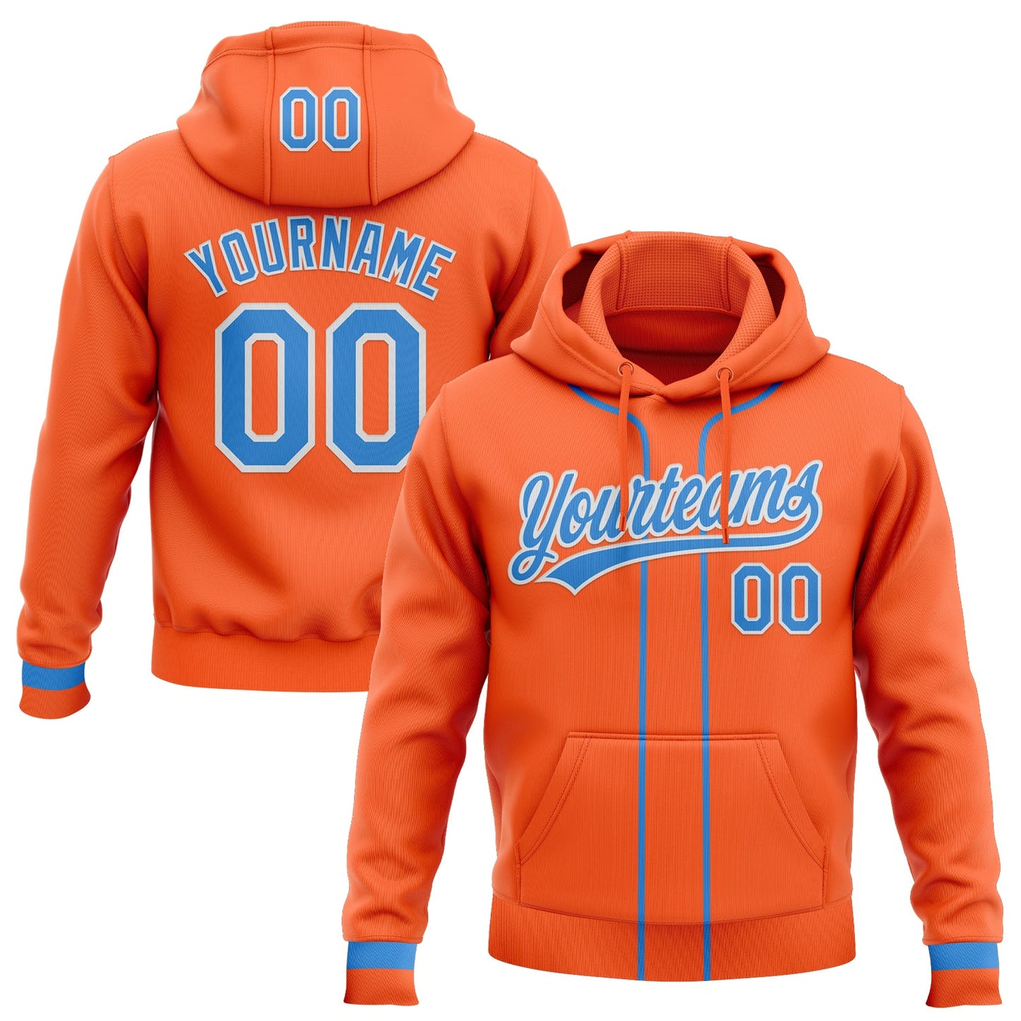 Custom Stitched Orange Powder Blue-White Baseball Pullover Sweatshirt Hoodie - Main View