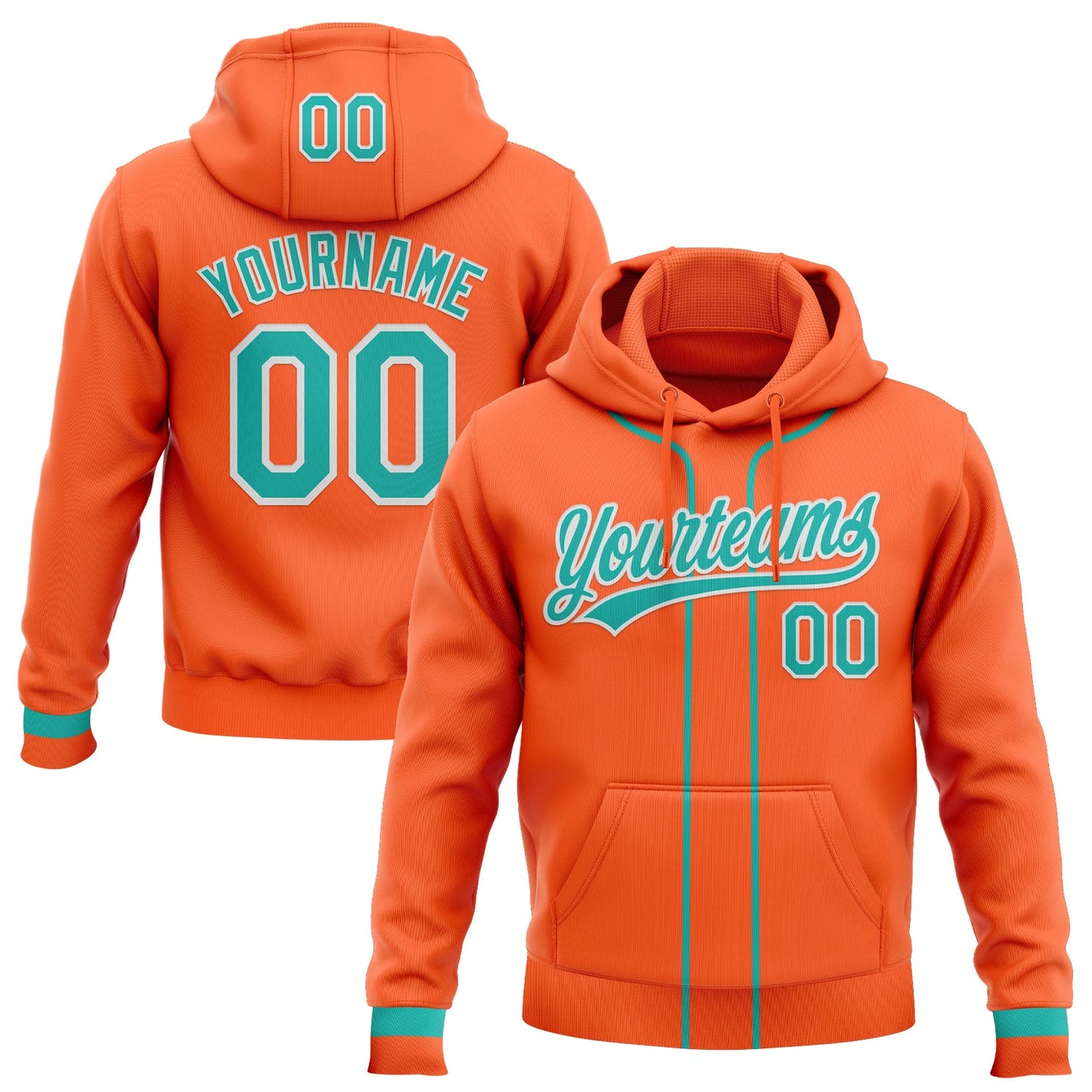 Custom Stitched Orange Aqua-White Baseball Pullover Sweatshirt Hoodie - Main View