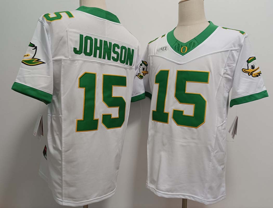 O.Ducks #15 Tez Johnson White 2024 FUSE Football Stitched American College Jerseys - Main View
