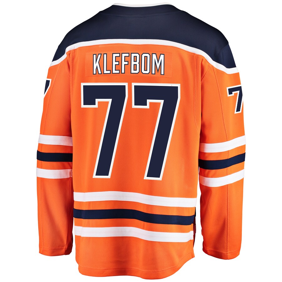 E.Oilers #77 Oscar Klefblom Fanatics Branded Breakaway Player Jersey  Orange Stitched American Hockey Jerseys - Main View