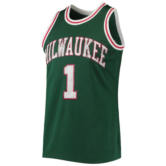M.Bucks #1 Oscar Robertson Mitchell & Ness 1996-97 Hardwood Classics 75th Anniversary Diamond Swingman Jersey Green Stitched American Basketball Jersey - Main View