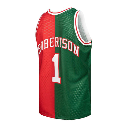 M.Bucks #1 Oscar Robertson Mitchell & Ness Hardwood Classics 1971-72 Split Swingman Jersey Green-Red Stitched American Basketball Jersey - Main View