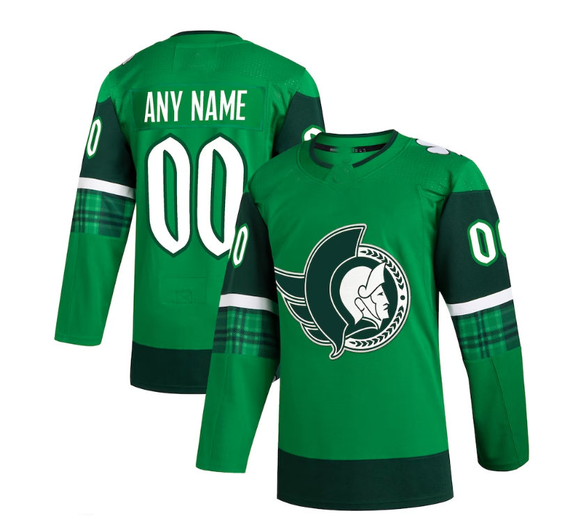 Custom O.Senators 2023 St. Patrick's Day Primegreen Authentic Jersey - Kelly Green Stitched American Hockey Jerseys - Main View