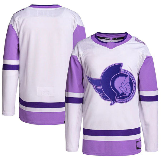 O.Senators Hockey Fights Cancer Primegreen Authentic Blank Practice Jersey White Purple Stitched American Hockey Jerseys - Main View