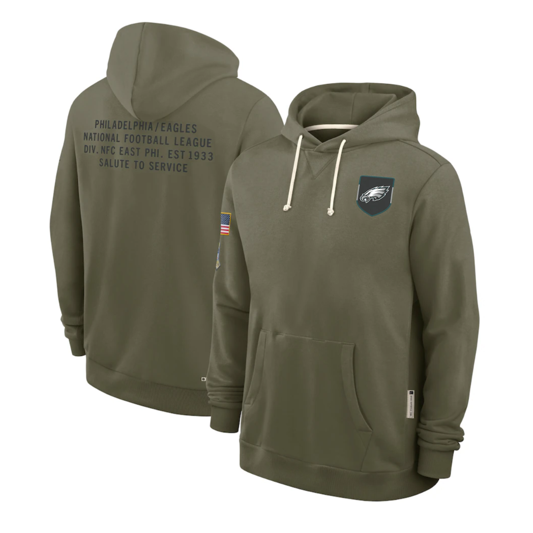 P.Eagles Olive 2025 Salute to Service Sideline Standard Issue Dri-FIT Hoodie Stitched American Football Jerseys - Main View