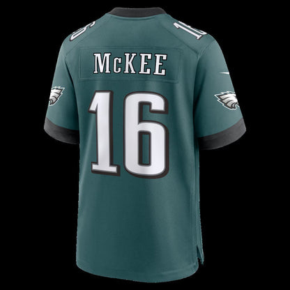 P.Eagles #16 Tanner McKee Midnight Green Team Game Stitched Football American Jersey - Main View