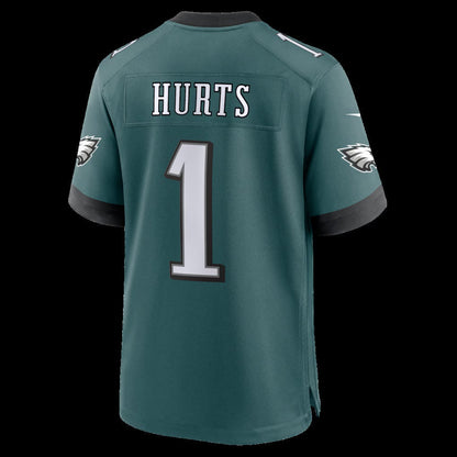 P.Eagles #1 Jalen Hurts Midnight Green Team Game Stitched Football American Jersey - Main View