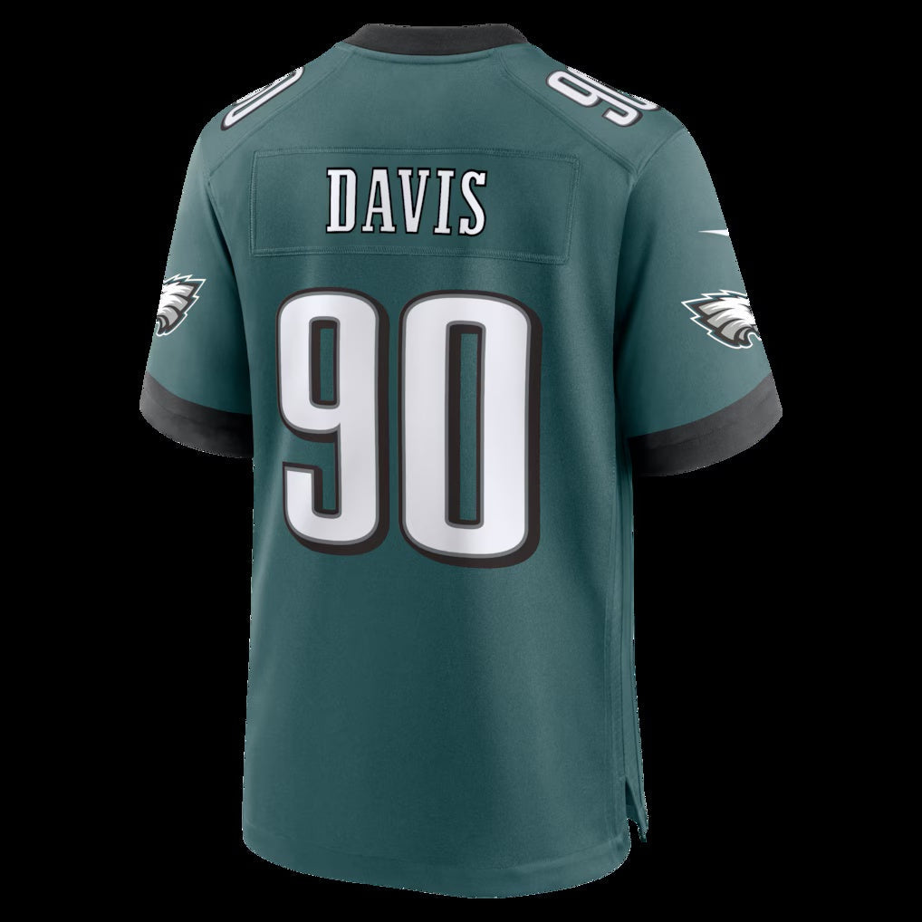 P.Eagles #90 Jordan Davis Midnight Green Team Game Stitched Football American Jersey - Main View