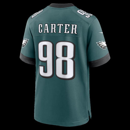 P.Eagles #98 Jalen Carter Midnight Green Team Game Stitched Football American Jersey - Main View
