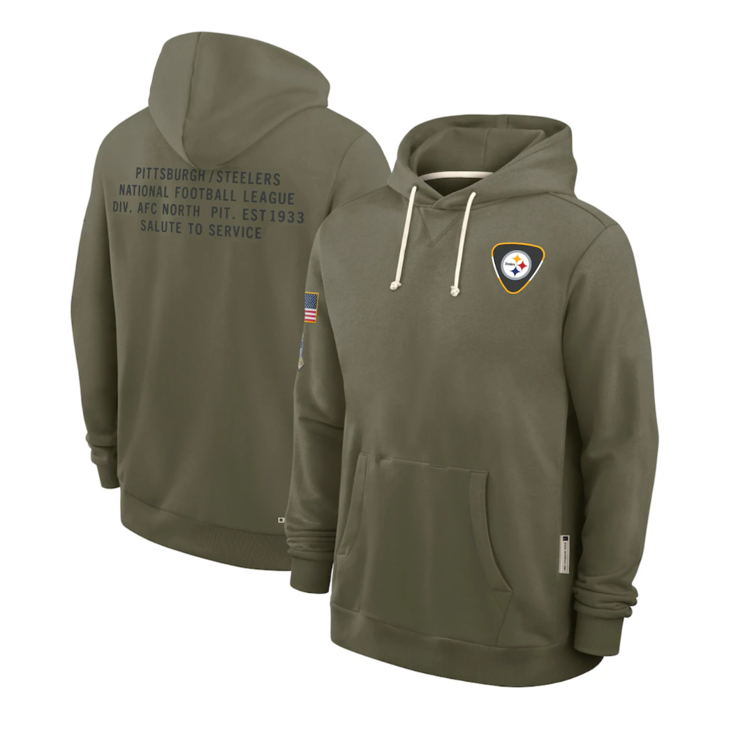 P.Steelers Olive 2025 Salute to Service Sideline Standard Issue Dri-FIT Hoodie Stitched American Football Jerseys - Main View