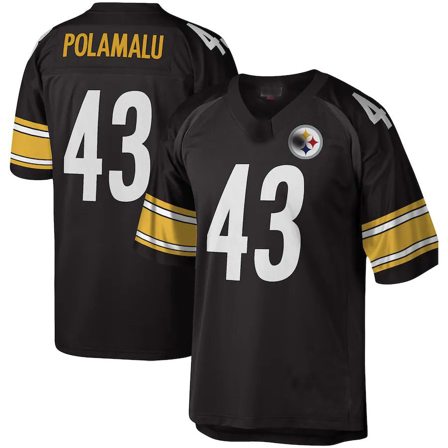 P.Steelers #43 Troy Polamalu Mitchell & Ness Black Legacy Replica Jersey Stitched American Football Jerseys - Main View