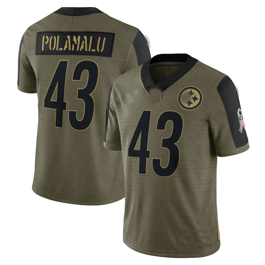 P.Steelers #43 Troy Polamalu Olive 2021 Salute To Service Retired Player Limited Jersey Stitched American Football Jerseys - Main View