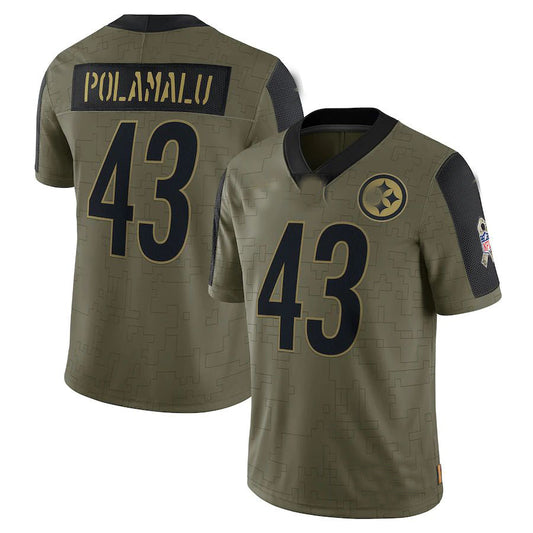 P.Steelers #43 Troy Polamalu Olive 2021 Salute To Service Retired Player Limited Jersey Stitched American Football Jerseys - Main View