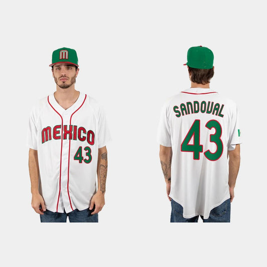 #43 PATRICK SANDOVAL MEXICO BASEBALL 2023 WORLD BASEBALL CLASSIC JERSEY ¨C WHITE Stitches Baseball Jerseys - Main View