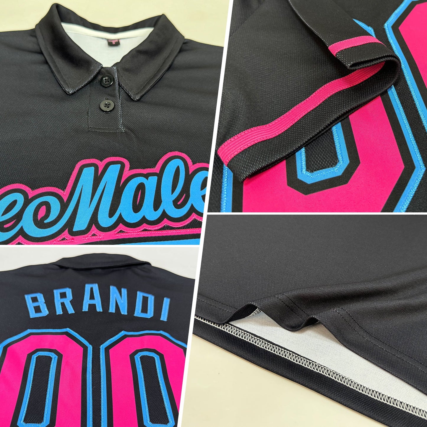 Custom Black Pink-Sky Blue Performance Vapor Golf Polo Shirt view 2