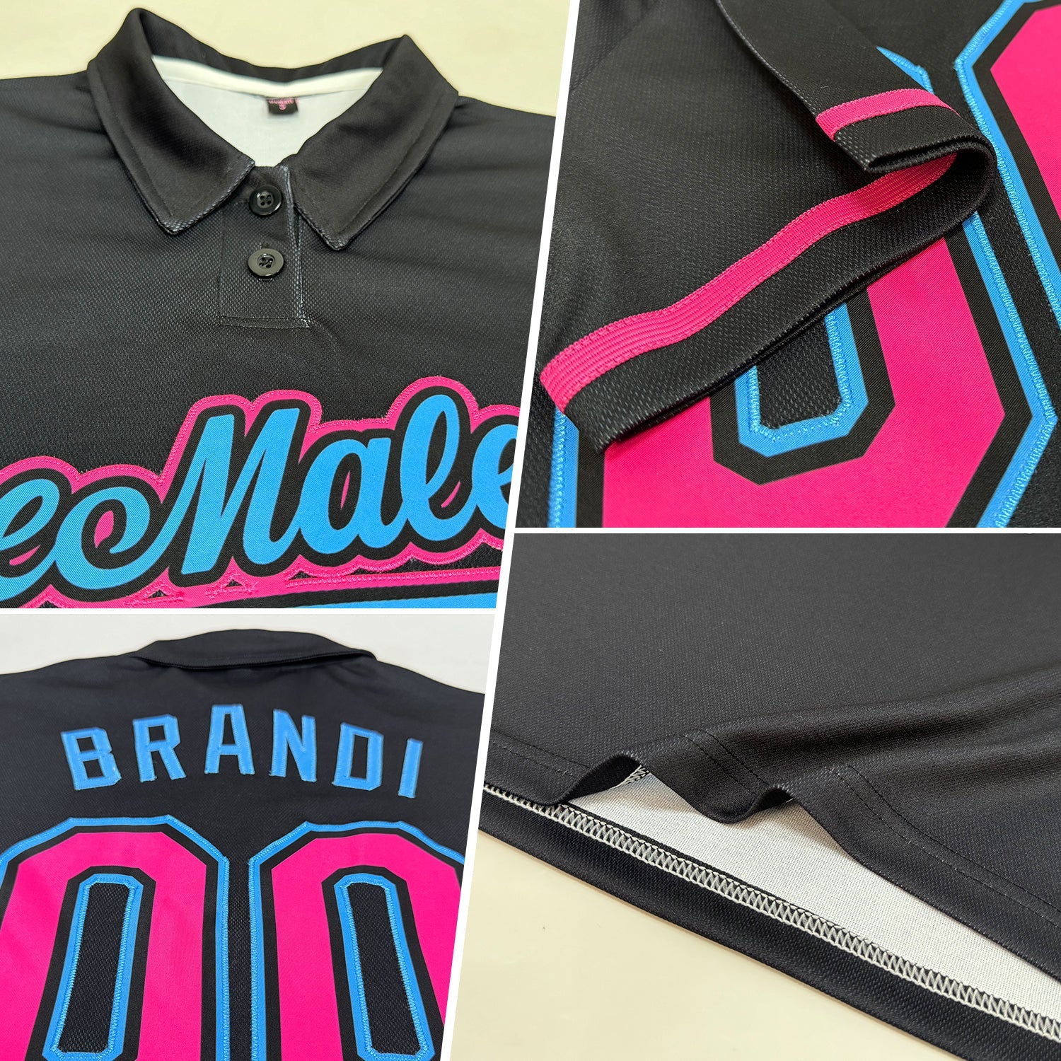 Custom Black Pink-Sky Blue Performance Vapor Golf Polo Shirt view 2