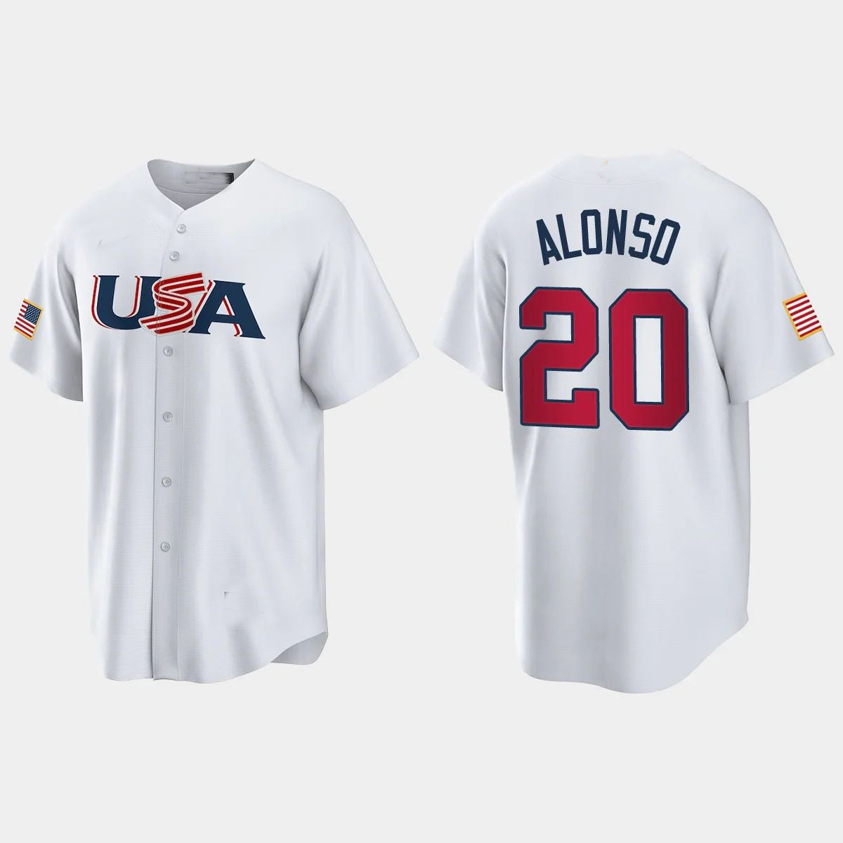 #20 PETE ALONSO NEW YORK METS 2023 WORLD BASEBALL CLASSIC USA REPLICA JERSEY ¨C WHITE Stitches Baseball Jerseys - Main View