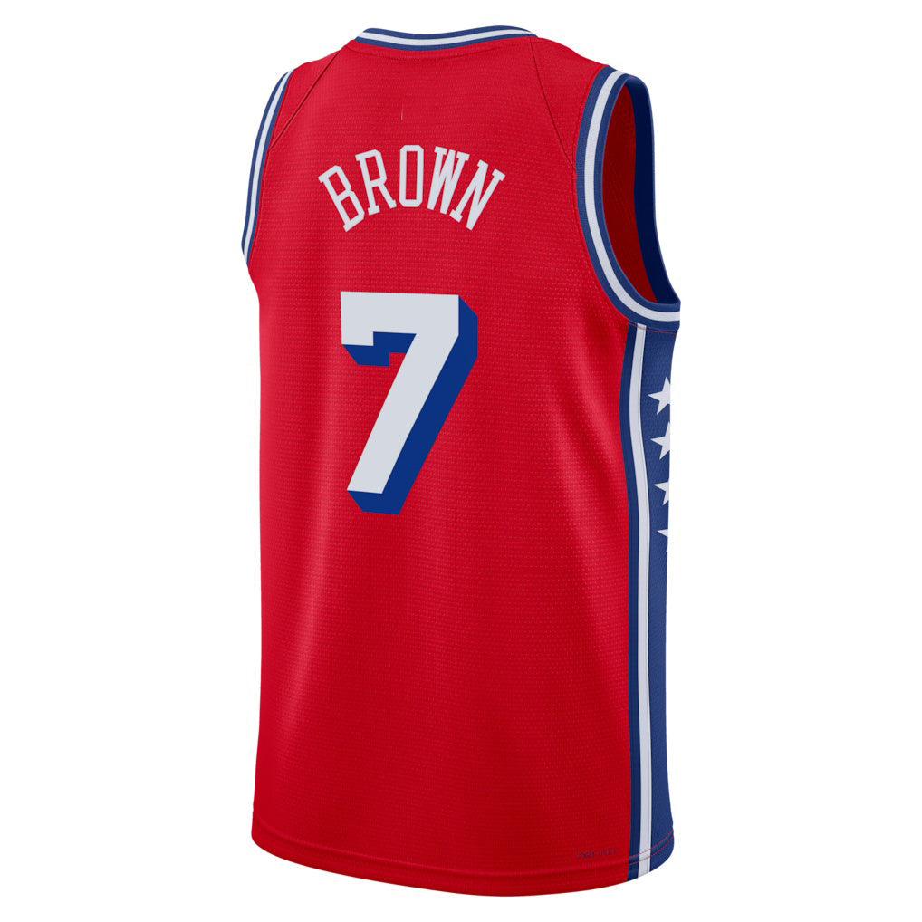 PH.76ers #7 Jaylen Brown Red Swingman Jersey - Statement Edition Stitched American Basketball Jersey - Main View
