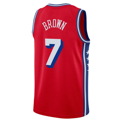 PH.76ers #7 Jaylen Brown Red Swingman Jersey - Statement Edition Stitched American Basketball Jersey - Main View