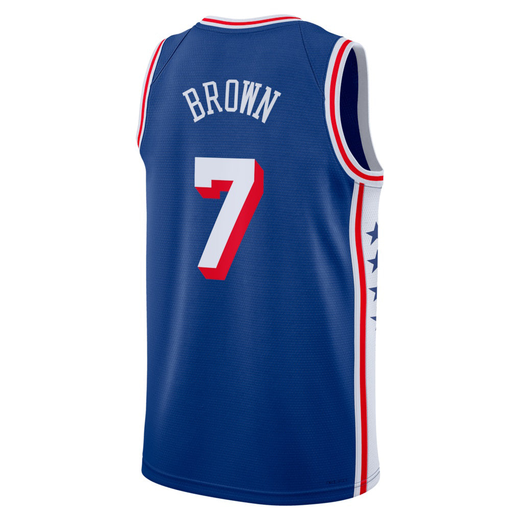 PH.76ers #7 Jaylen Brown Royal Swingman Jersey - Icon Edition Stitched American Basketball Jersey - Main View