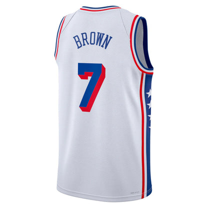 PH.76ers #7 Jaylen Brown White Swingman Jersey - Association Edition Stitched American Basketball Jersey - Main View