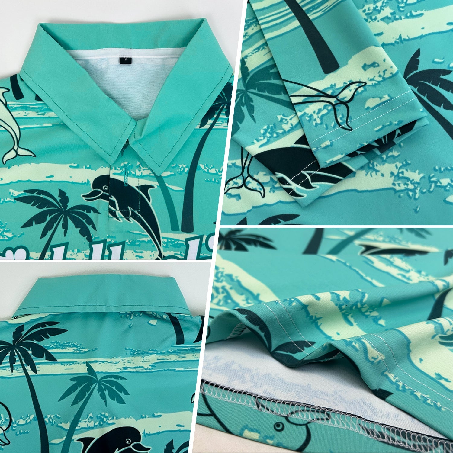 Custom Teal White 3D Pattern Design Hawaii Palm Trees Performance Golf Polo Shirt view 2