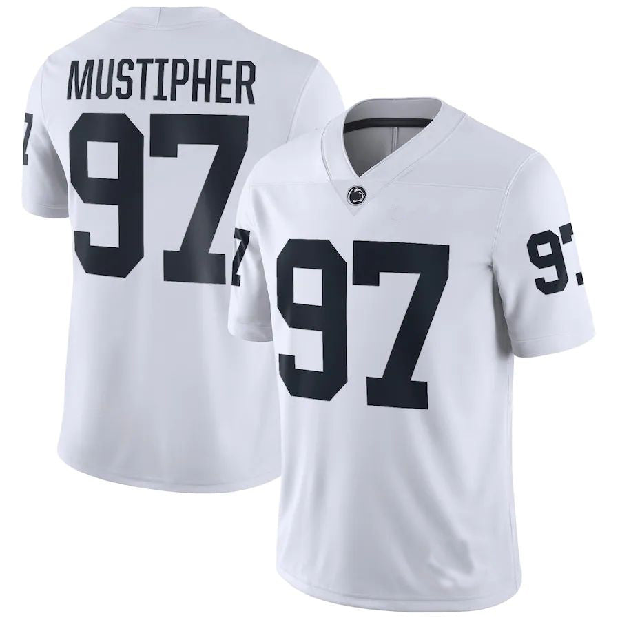 P.State Nittany Lions #97 PJ Mustipher NIL Replica Football Jersey White Stitched American College Jerseys - Main View