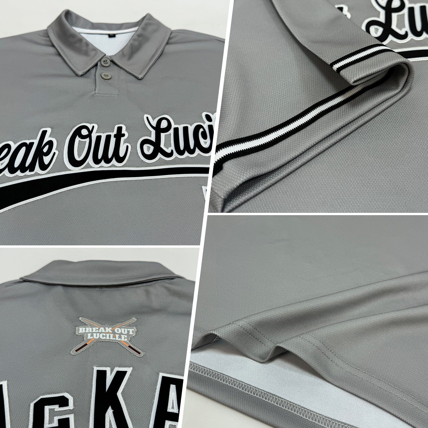 Custom Gray Black-White Performance Vapor Golf Polo Shirt view 2