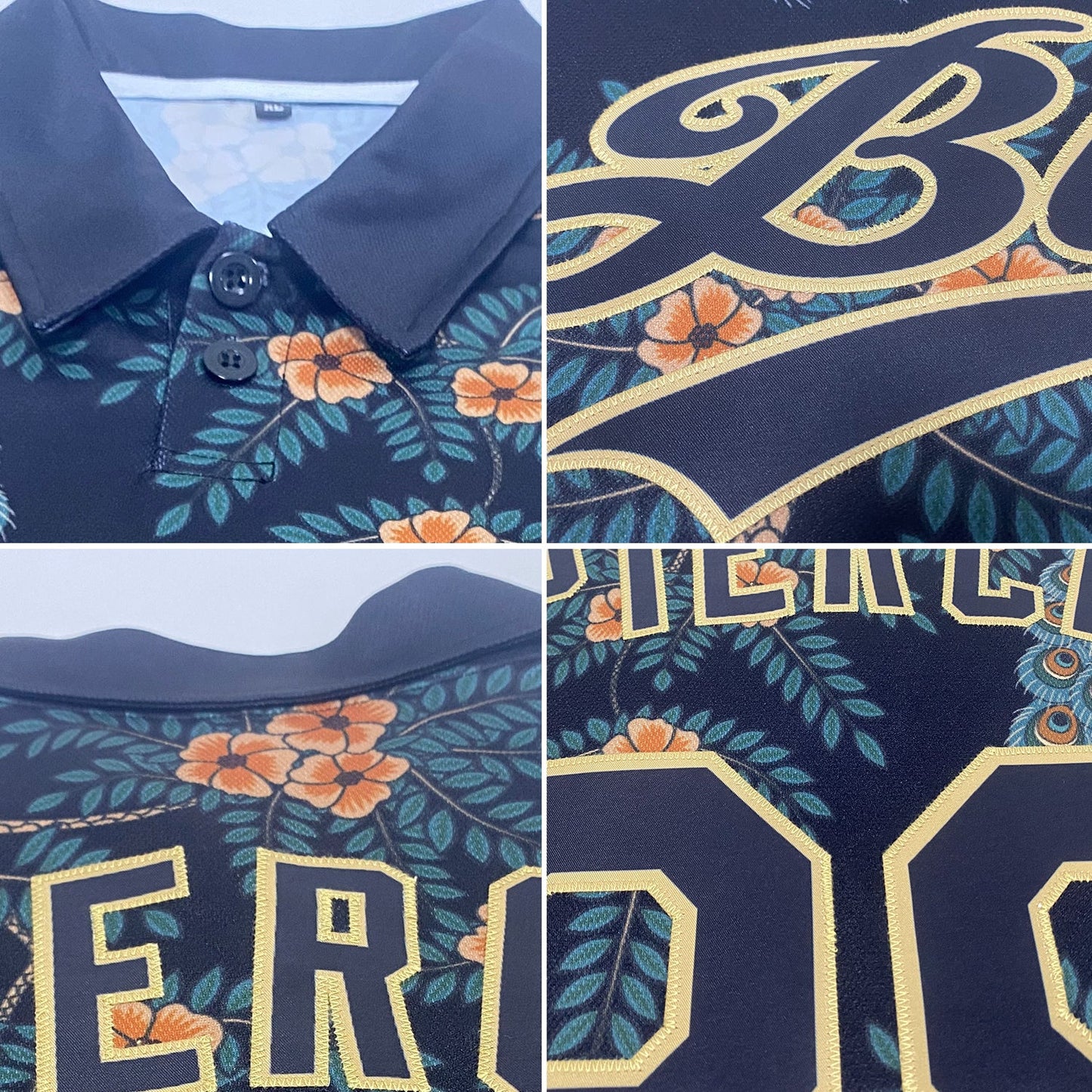 Custom Black Black-Old Gold 3D Pattern Design Tiger And Peacock Performance Vapor Golf Polo Shirt view 2