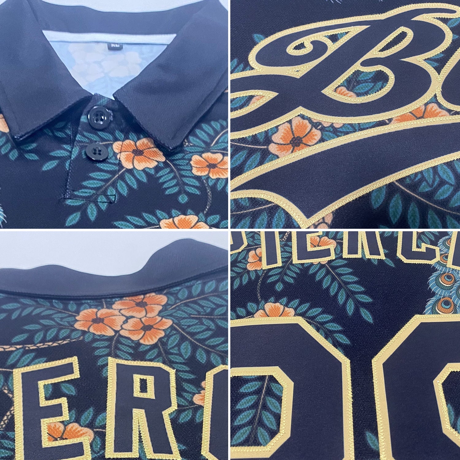 Custom Black Black-Old Gold 3D Pattern Design Tiger And Peacock Performance Vapor Golf Polo Shirt view 2