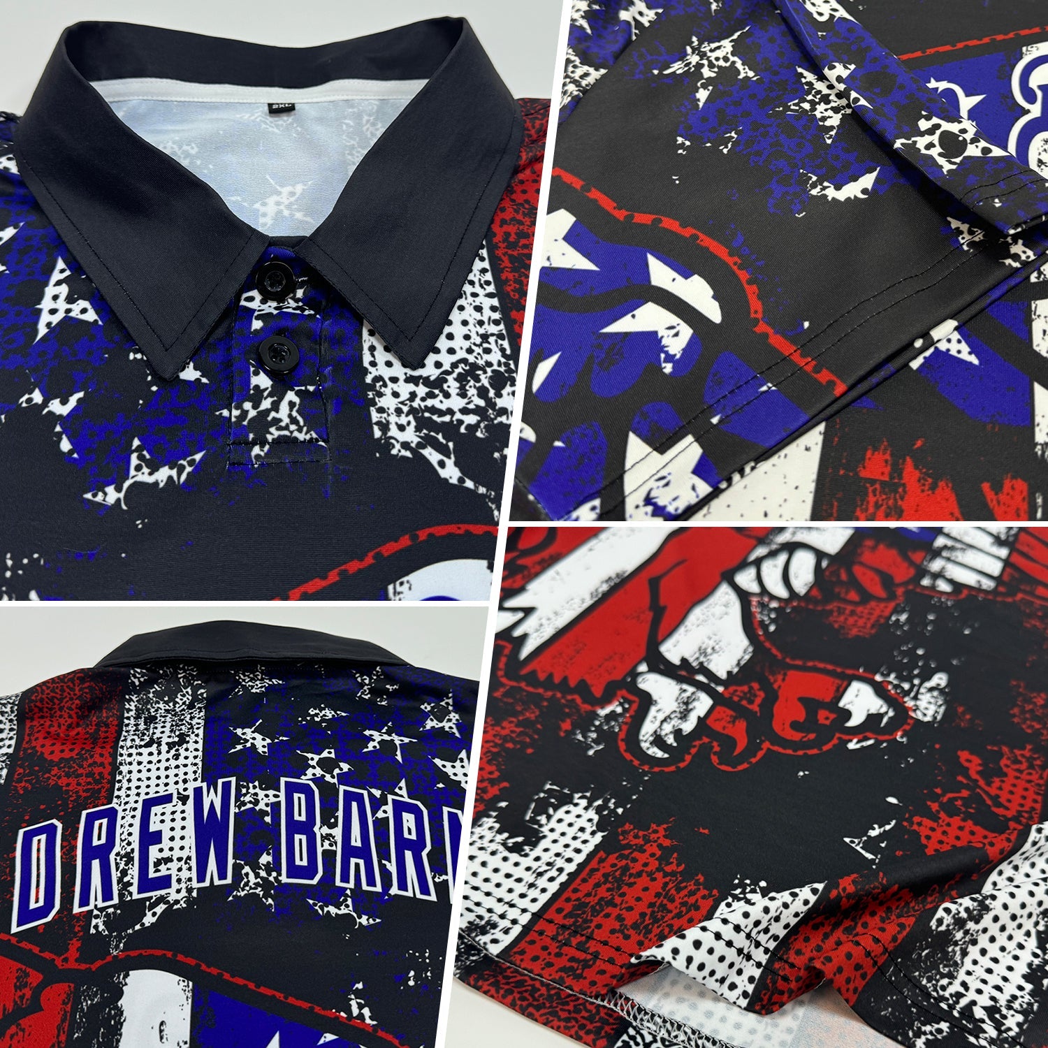 Custom Black Red-Royal 3D Eagle American Flag Performance Golf Polo Shirt view 2