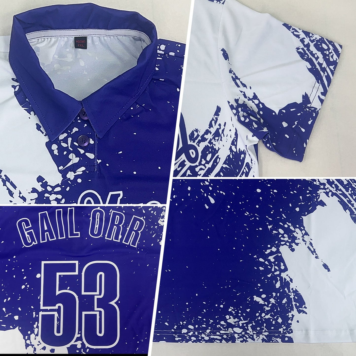 Custom White Royal 3D Pattern Design Abstract Brush Stroke Performance Polo Shirt view 2