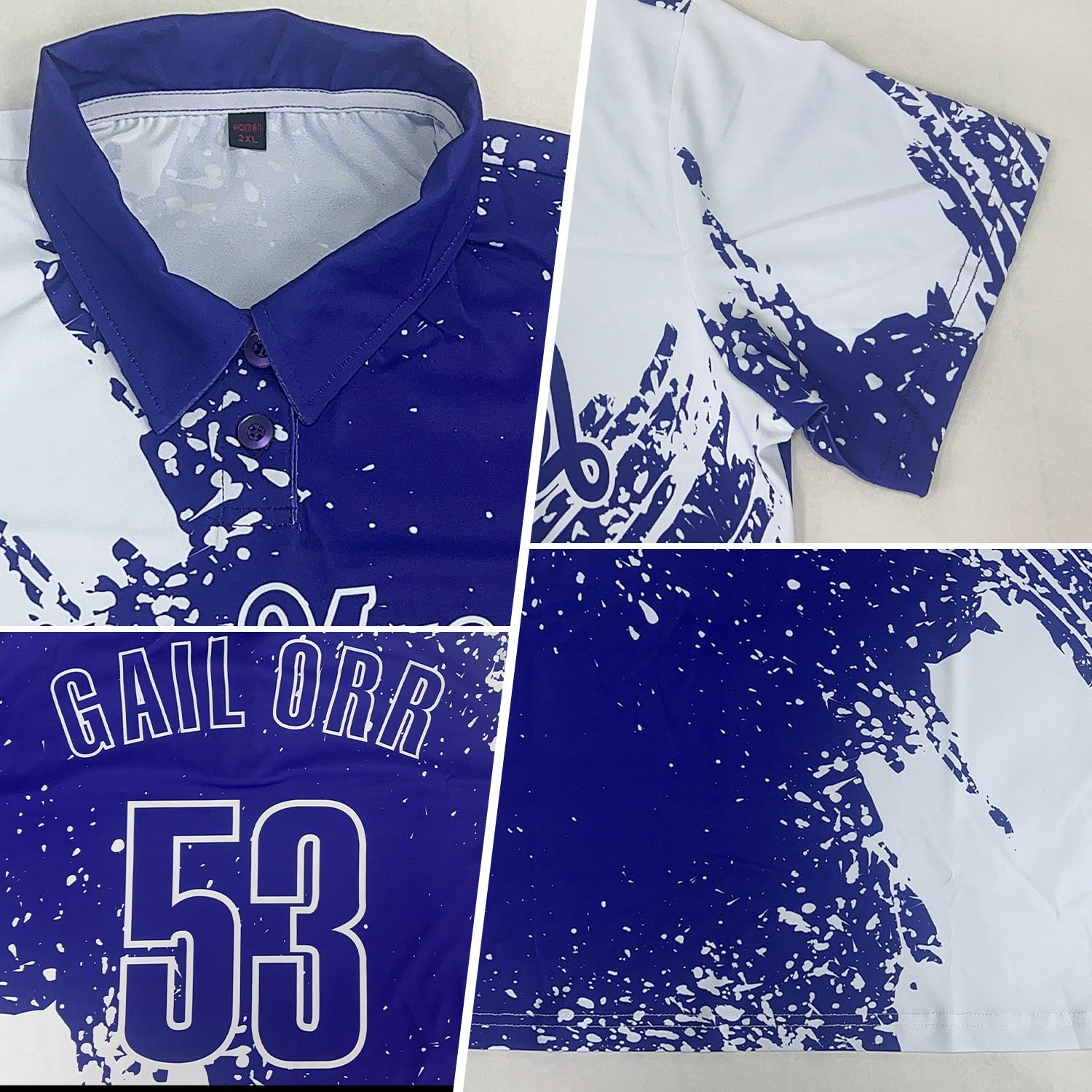 Custom White Royal 3D Pattern Design Abstract Brush Stroke Performance Polo Shirt view 2