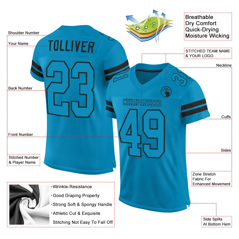 Custom Panther Blue Panther Blue-Black Mesh Authentic Football Jersey view 2