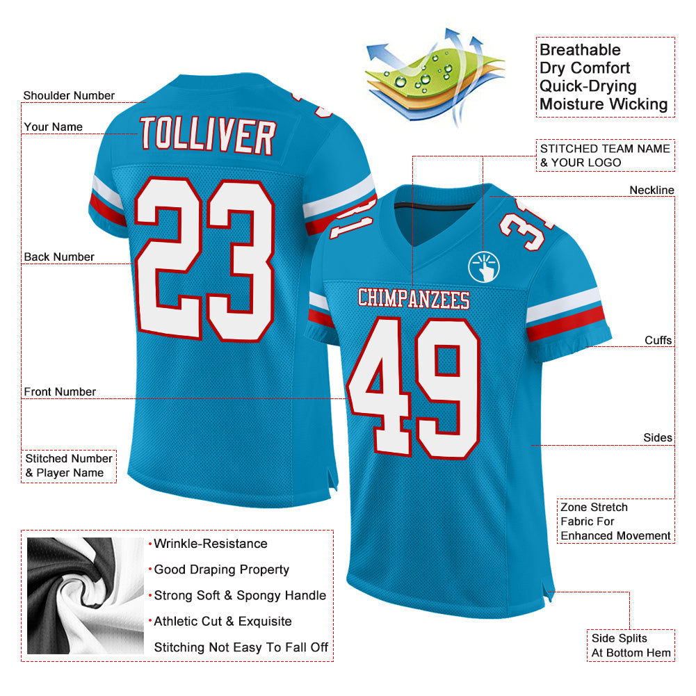 Custom Panther Blue White-Red Mesh Authentic Football Jersey view 2