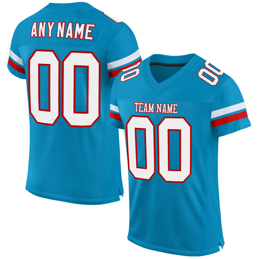 Custom Panther Blue White-Red Mesh Authentic Football Jersey - Main View