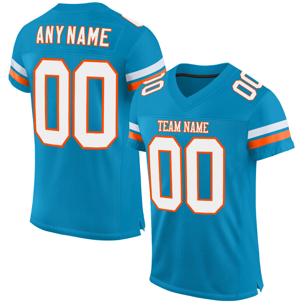Custom Panther Blue White-Orange Mesh Authentic Football Jersey - Main View