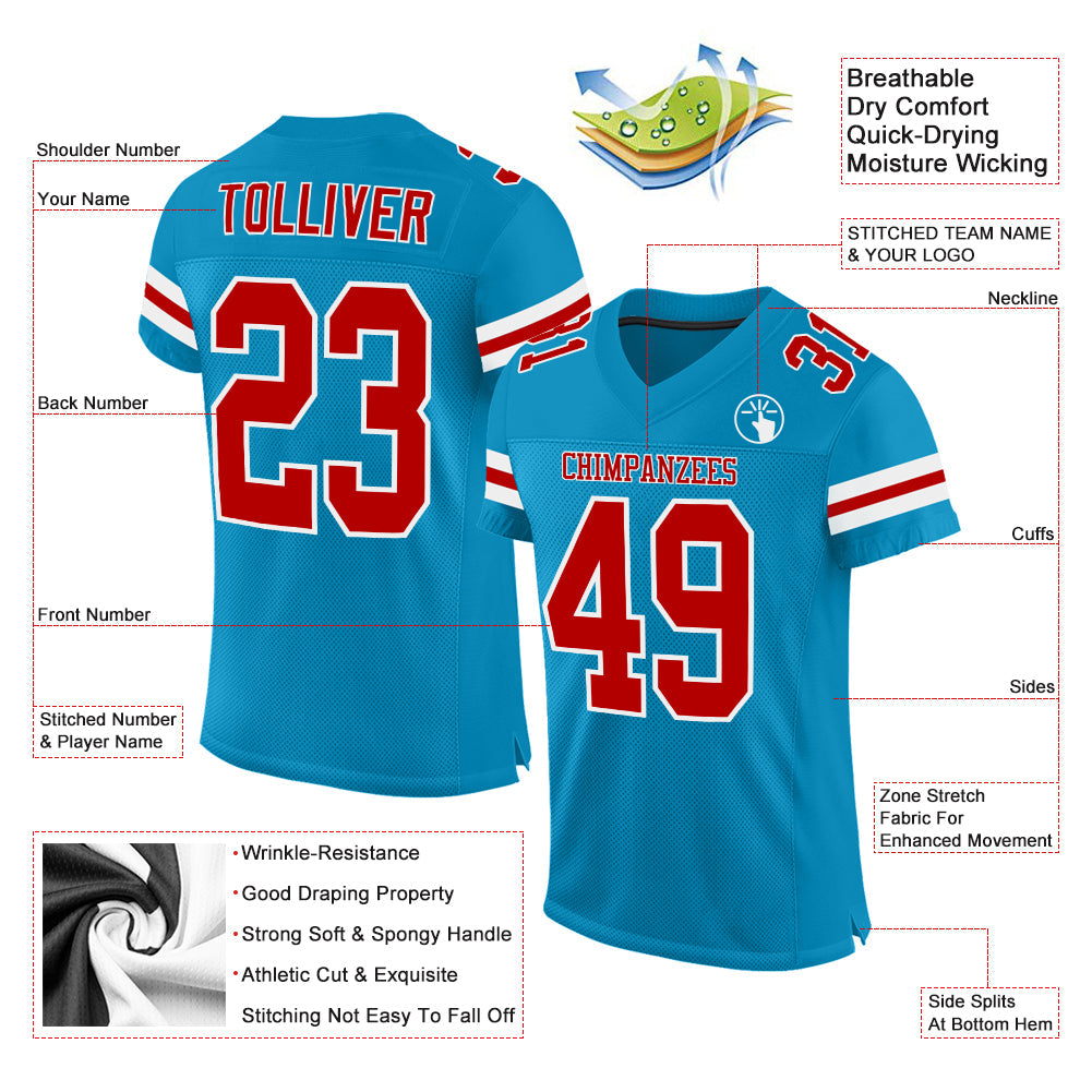 Custom Panther Blue Red-White Mesh Authentic Football Jersey view 2