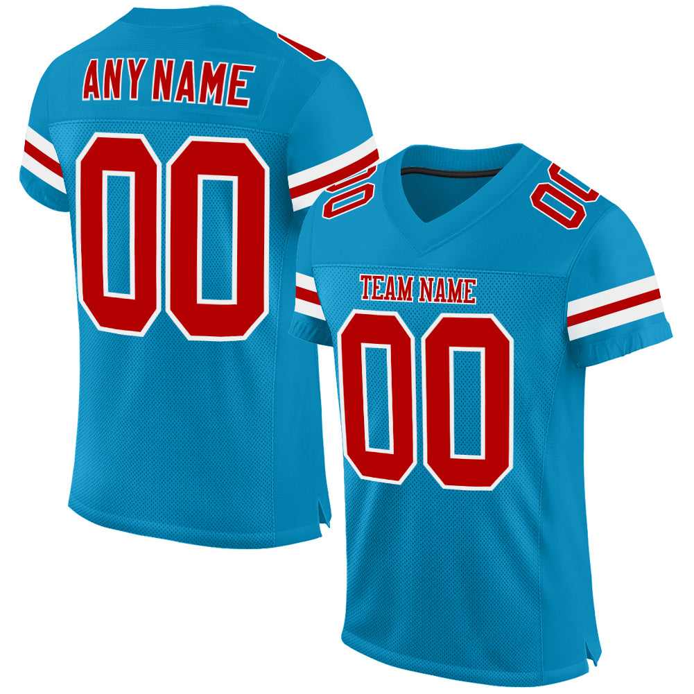 Custom Panther Blue Red-White Mesh Authentic Football Jersey - Main View