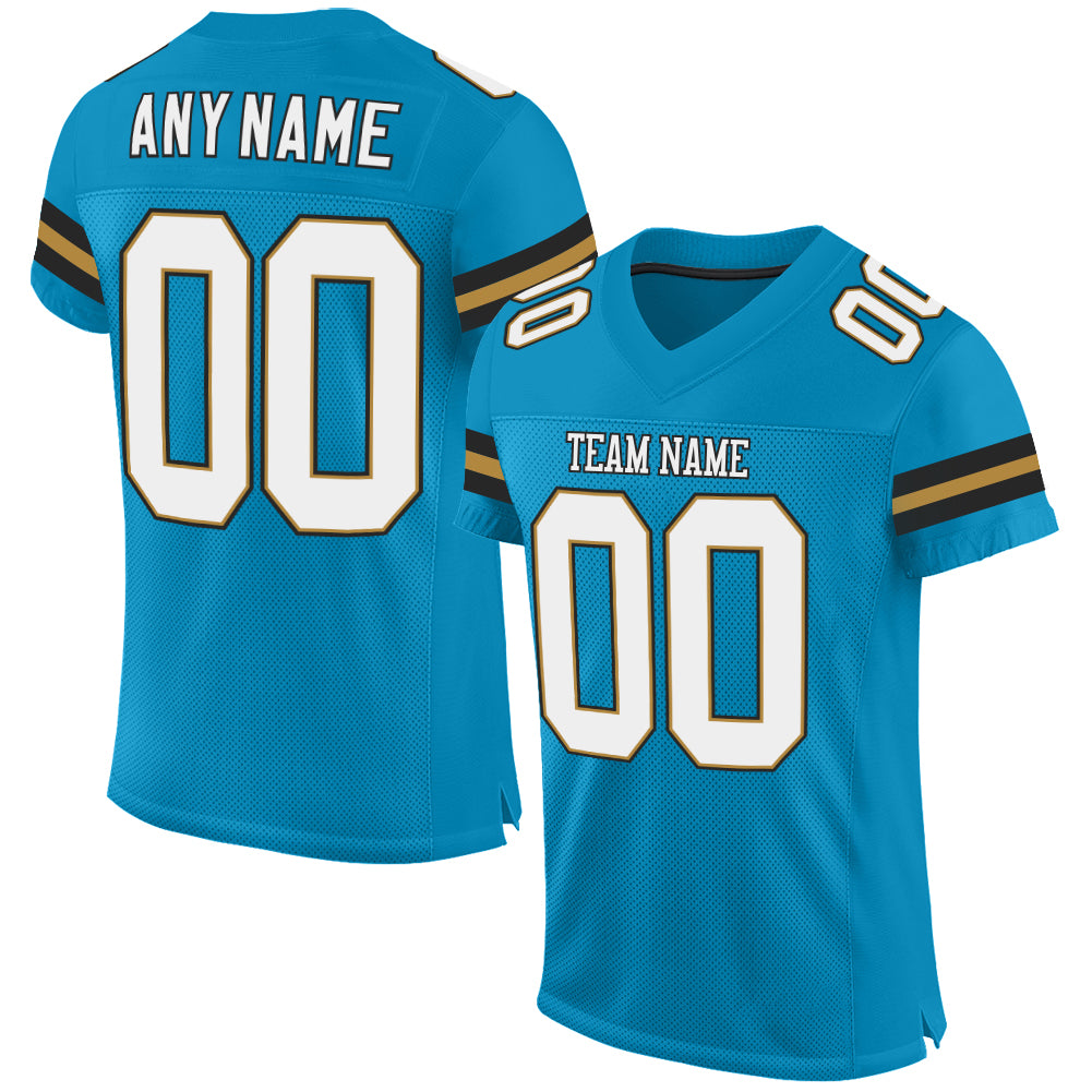 Custom Panther Blue White-Old Gold Mesh Authentic Football Jersey - Main View